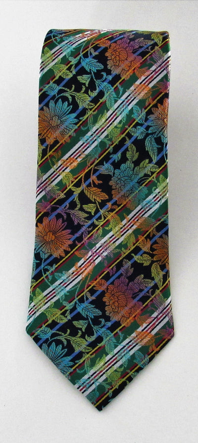 Multi-color classic Flora/Stripe pattern tie