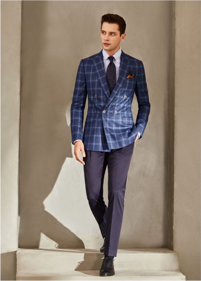Blue Classic plaid 100% Wool Sports Jacket - Main Image