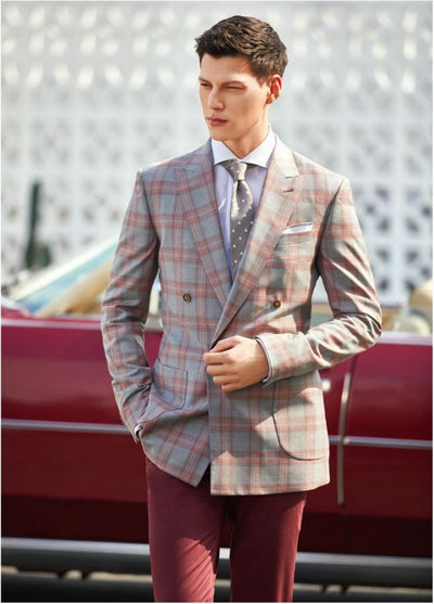 Gray Coral Classic plaid 100% Wool Sports Jacket