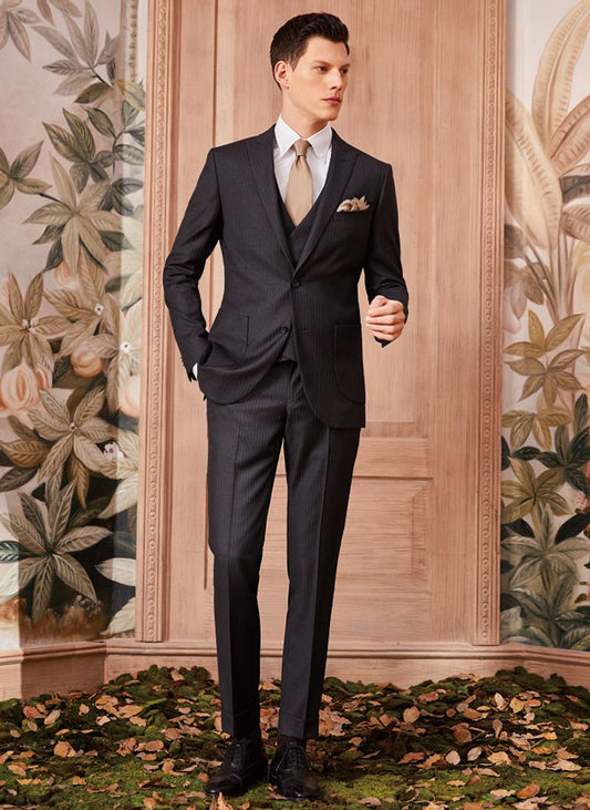 3 Piece Business Stripe Wool Suit